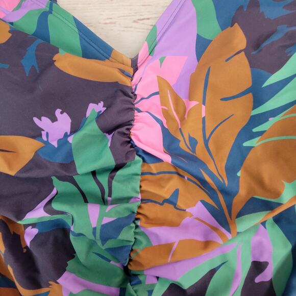 Women's Shirred Plunge One Piece Swimsuit - Shade & Shore Multi Floral Print 16 - Picture 4 of 7